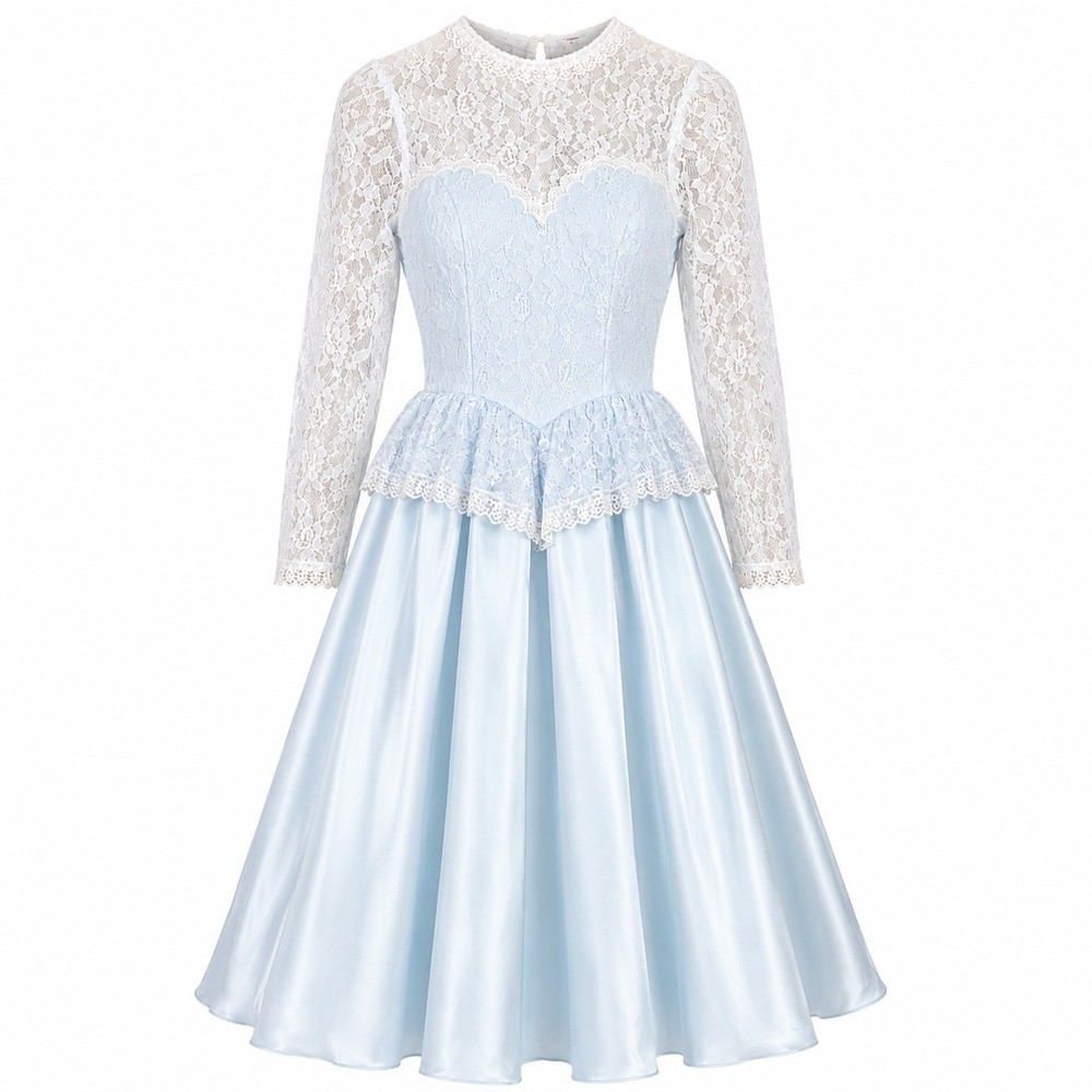 Vintage 80s Gunne Sax Prom Dress SZ 7 Icy Blue Lace‎ Satin Victorian Tulle Skirt
